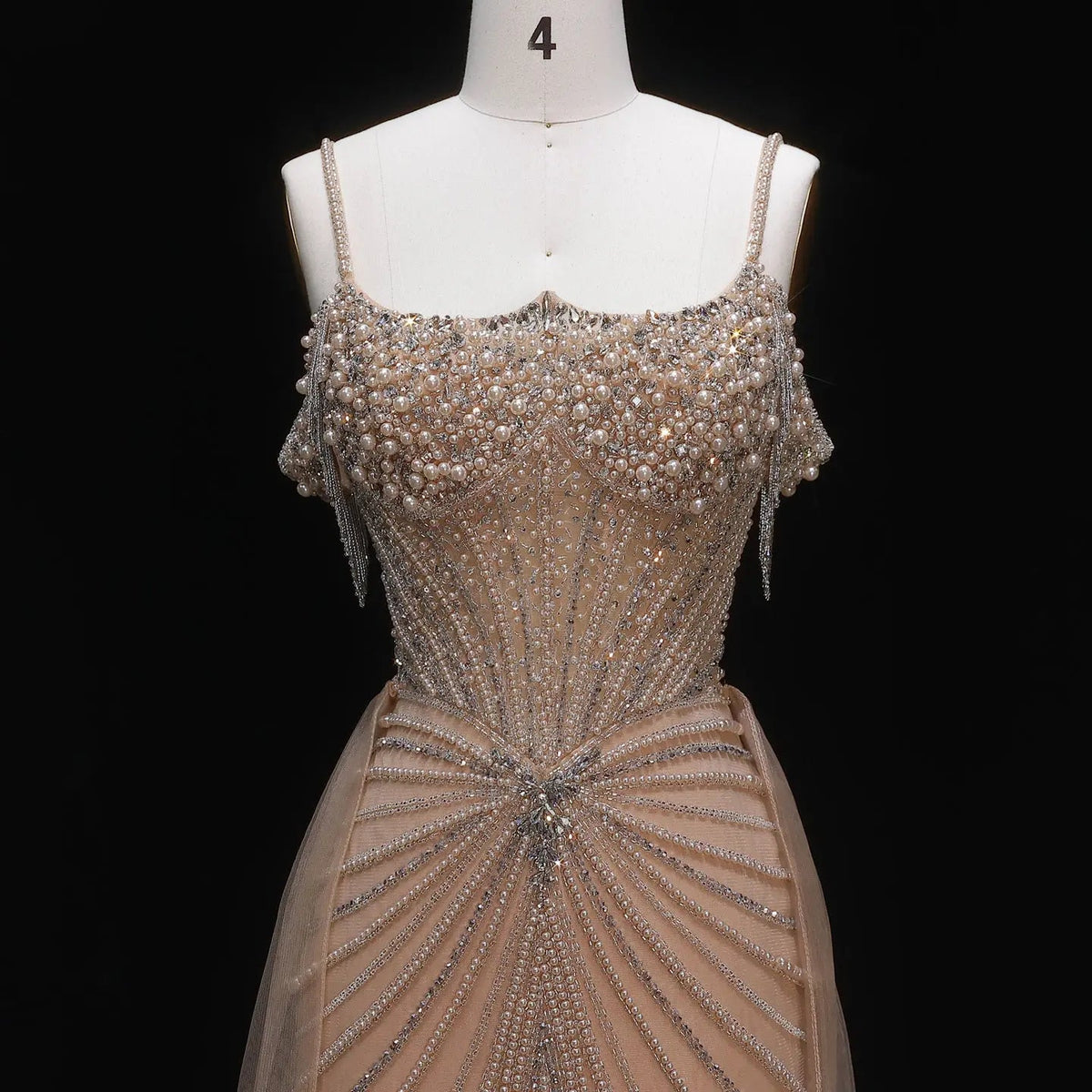Luxury Green Spaghetti Strap Beaded Evening Dress with Overskirt SS121