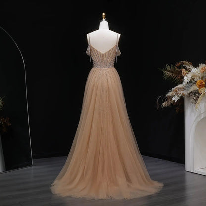 Luxury Green Spaghetti Strap Beaded Evening Dress with Overskirt SS121