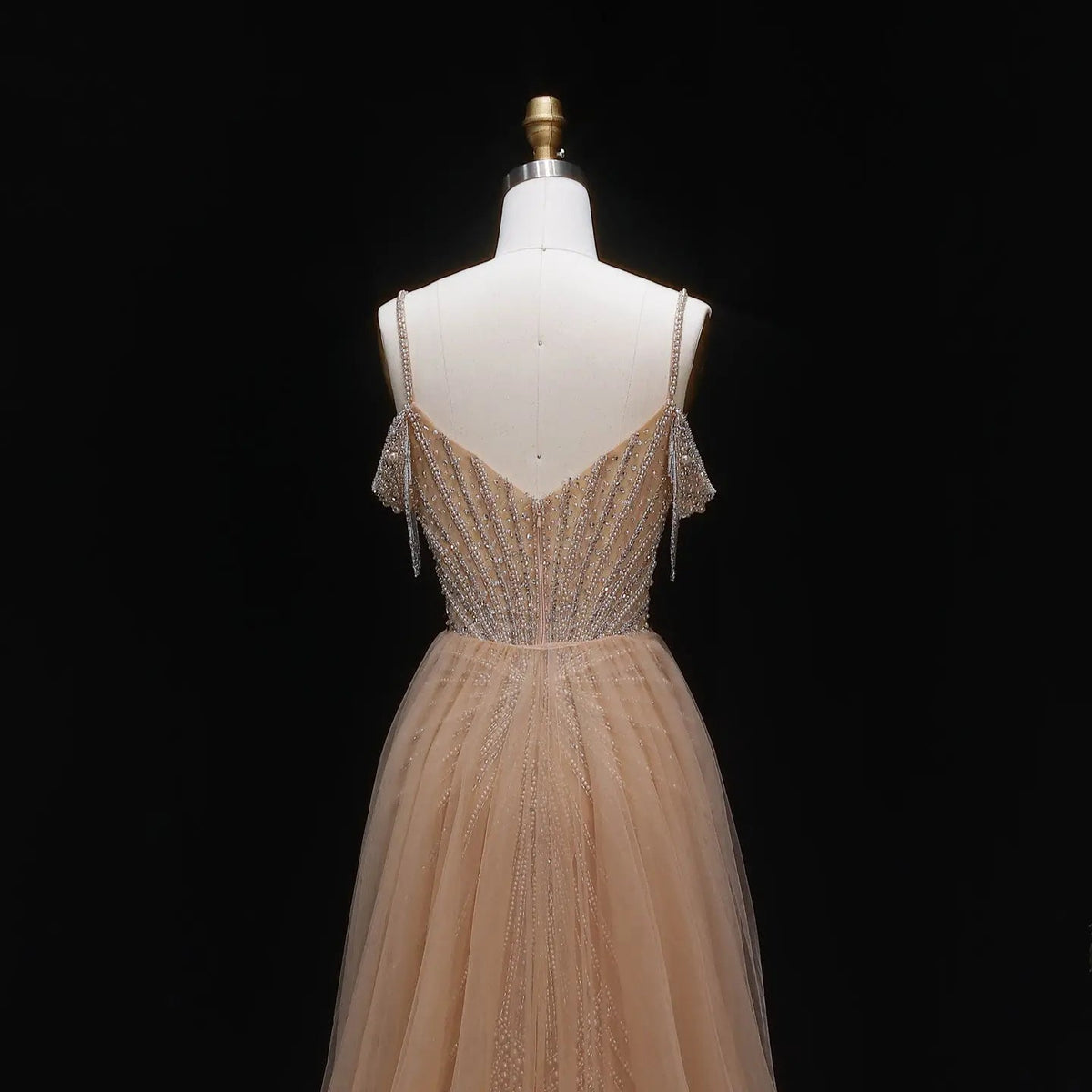 Luxury Green Spaghetti Strap Beaded Evening Dress with Overskirt SS121