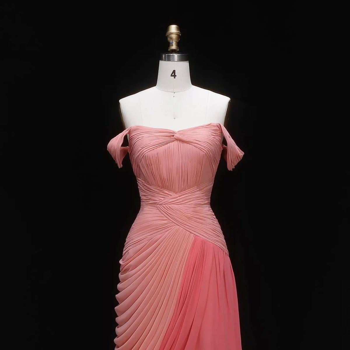 Glamorous Coral Off-the-Shoulder Evening Dress with Ombre Pleated Detail SF424