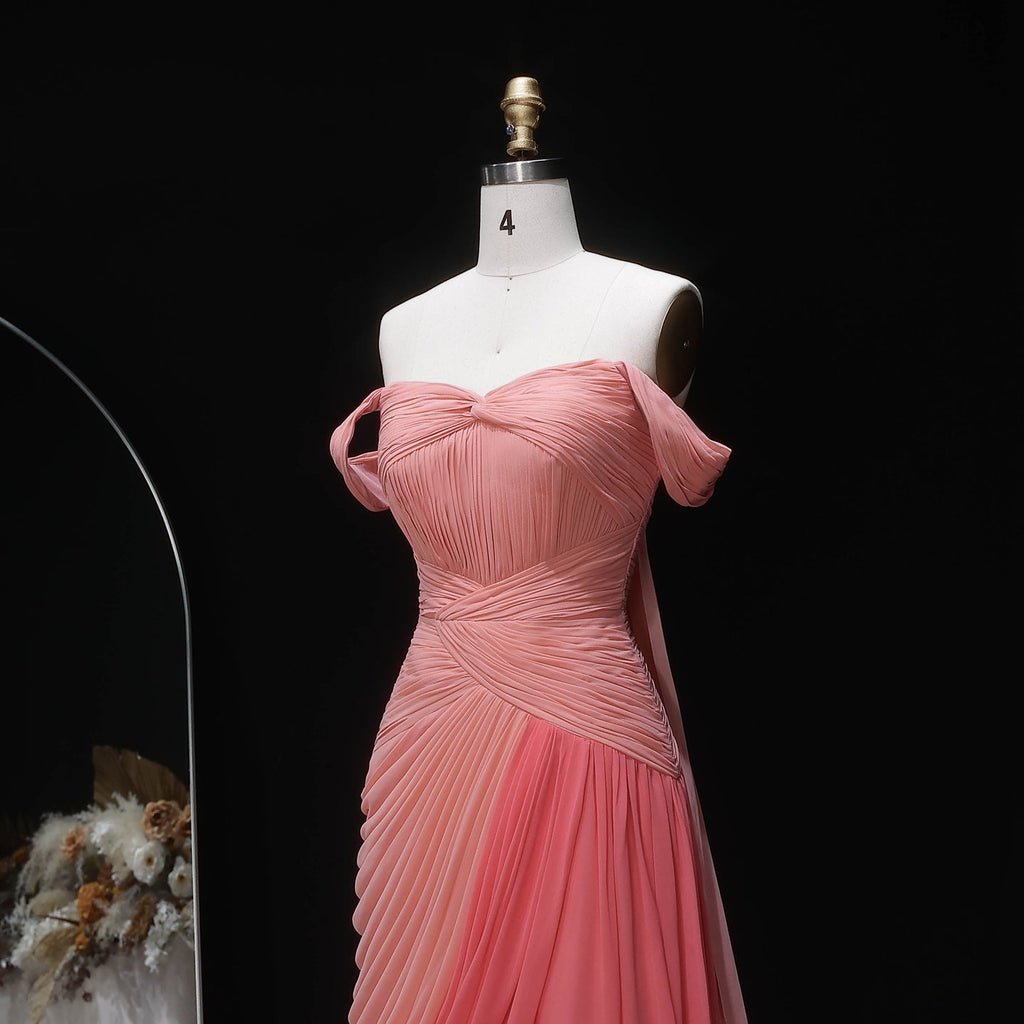 Luxury Pink Ruched Fitted Evening Dress with Overskirt SF424