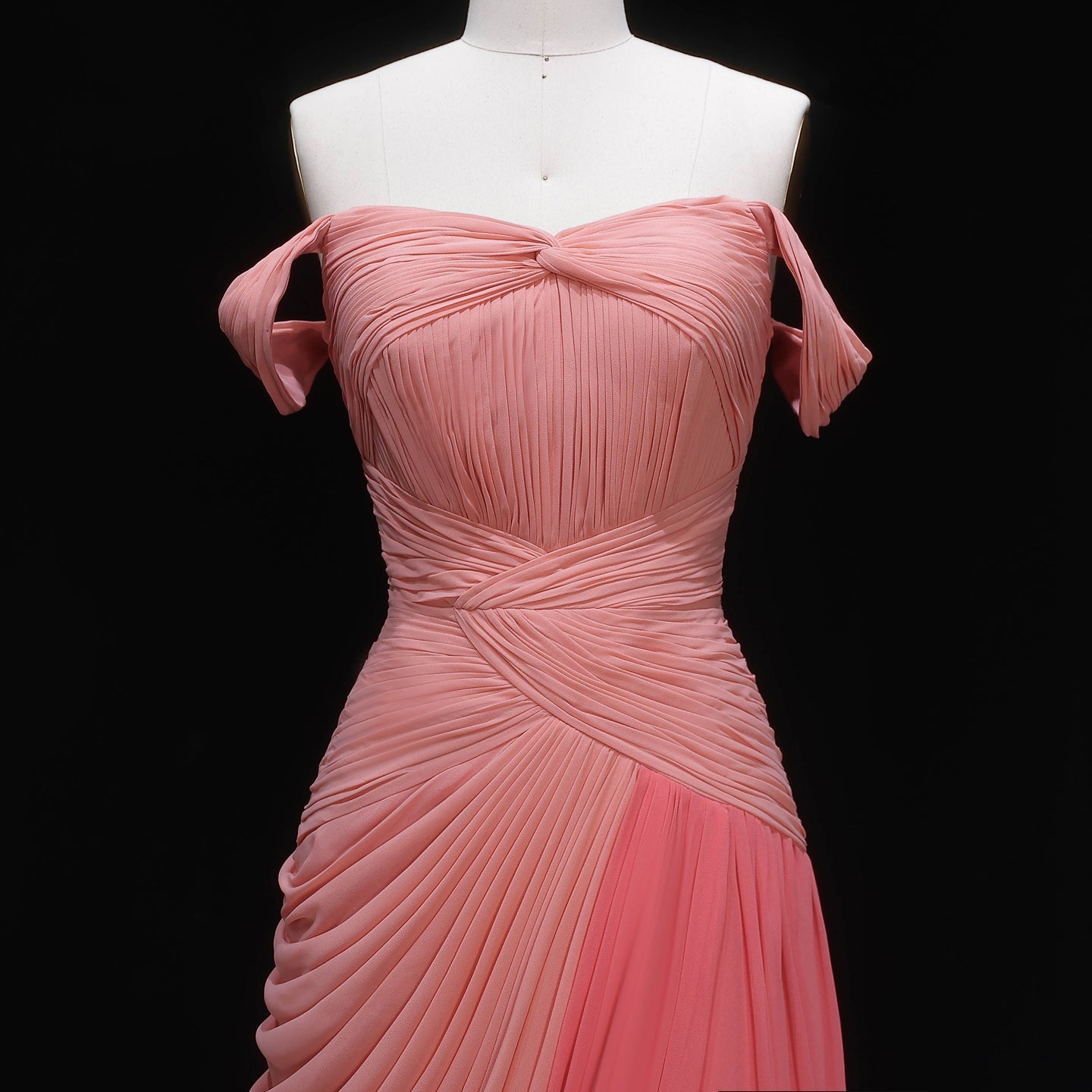 Luxury Pink Ruched Fitted Evening Dress with Overskirt SF424