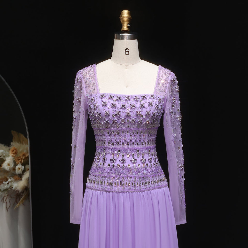 Luxury Crystal Lilac Strapless Chiffon Evening Dress SS539