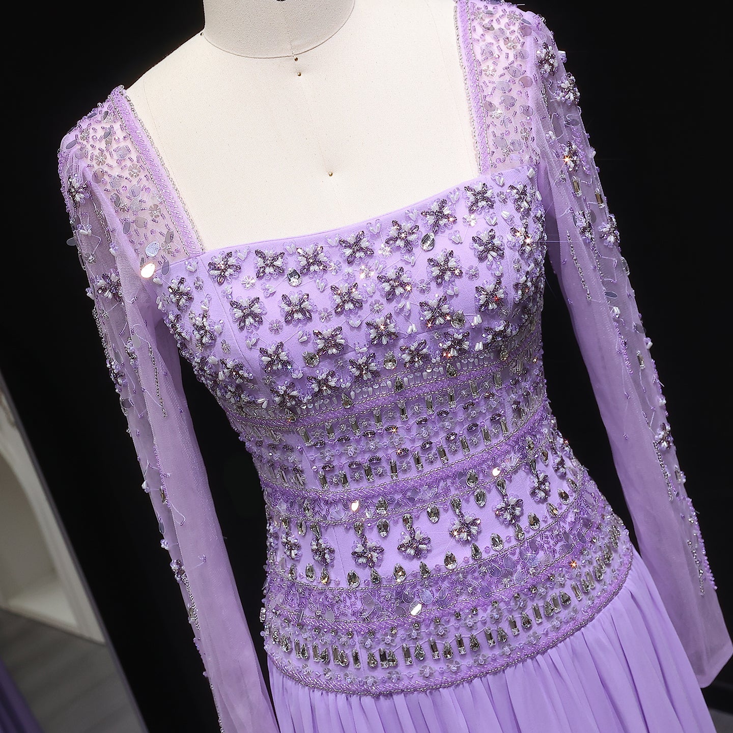 Luxury Crystal Lilac Strapless Chiffon Evening Dress SS539