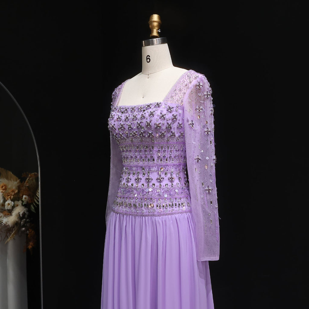 Luxury Crystal Lilac Strapless Chiffon Evening Dress SS539