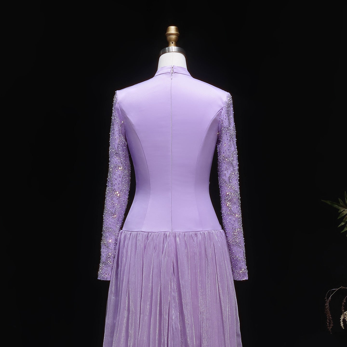 Luxury Lilac High Neck Beaded Long Sleeve Corset Evening Dress SS786
