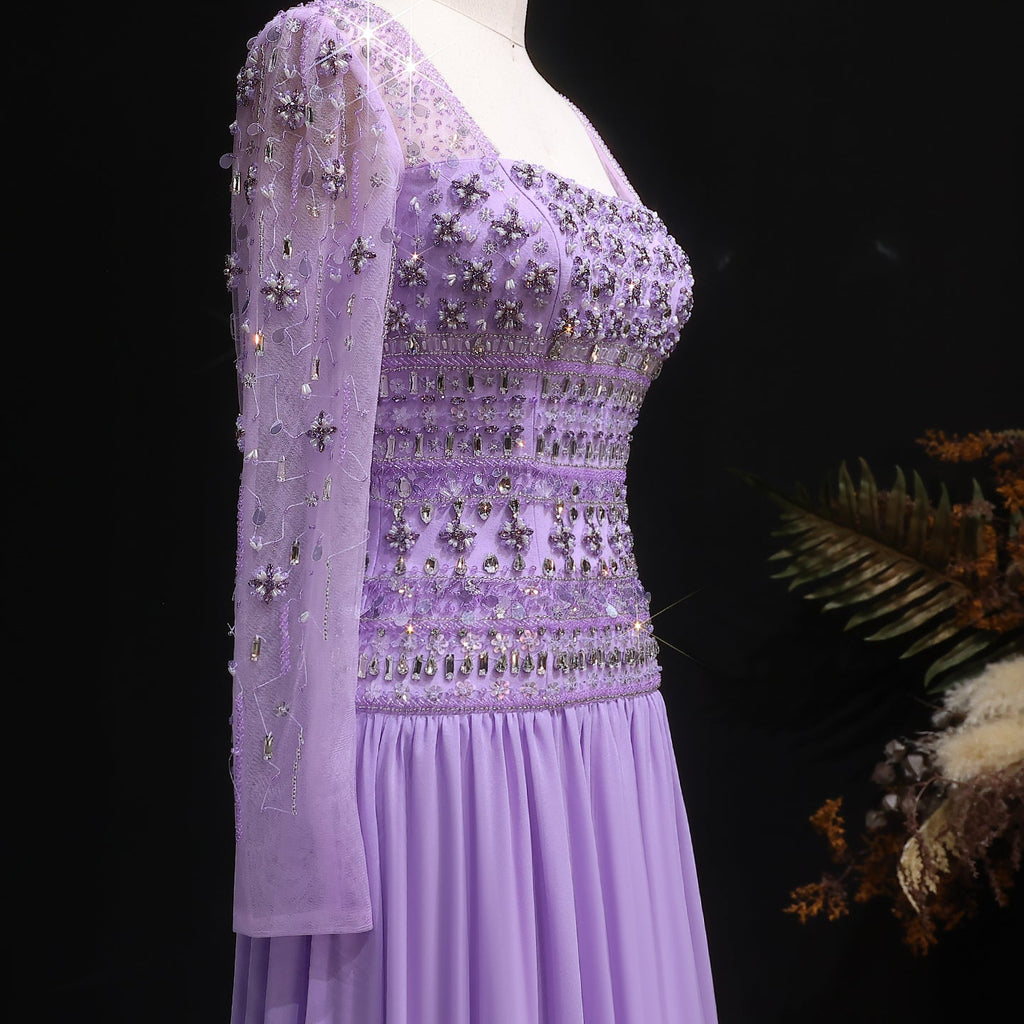 Luxury Crystal Lilac Strapless Chiffon Evening Dress SS539