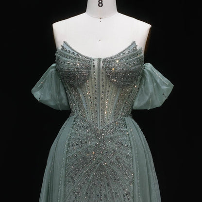 Glamorous Pink Off-the-Shoulder Beaded Crystal Corset Evening Dress SS120