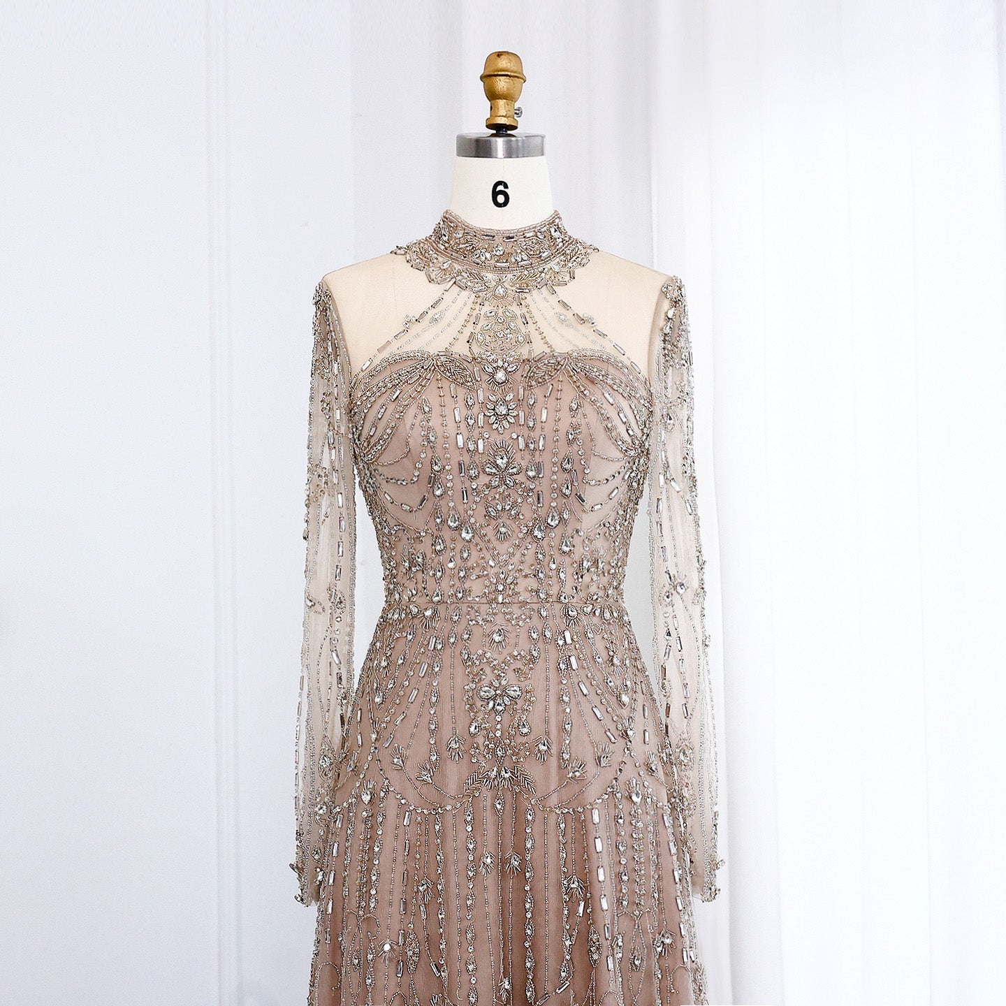 Luxury Blue Long Sleeves High Neck Evening Dress SS587