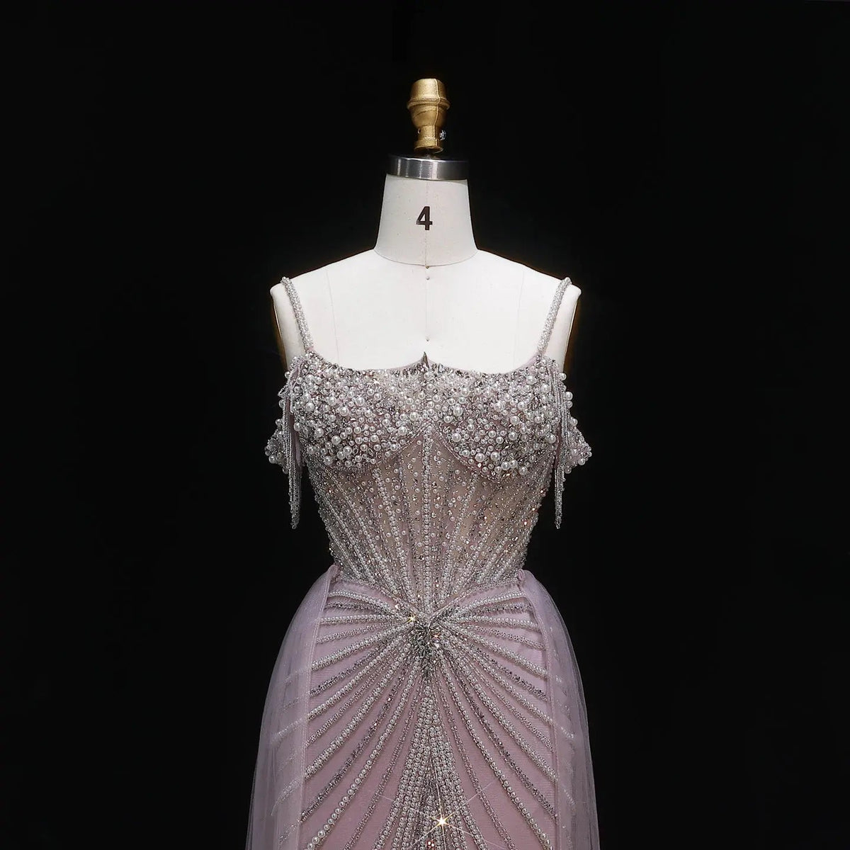 Luxury Green Spaghetti Strap Beaded Evening Dress with Overskirt SS121