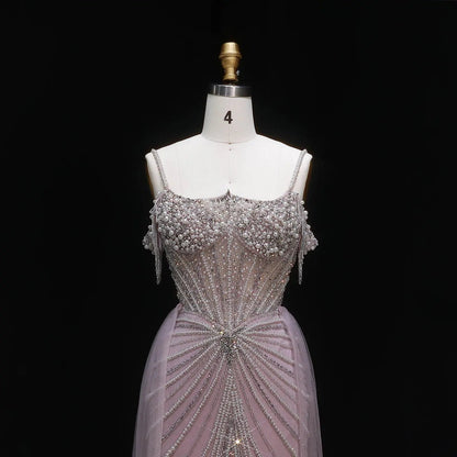 Luxury Green Spaghetti Strap Beaded Evening Dress with Overskirt SS121