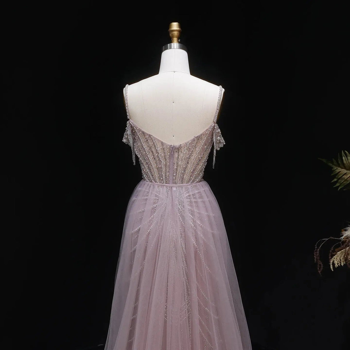 Luxury Green Spaghetti Strap Beaded Evening Dress with Overskirt SS121