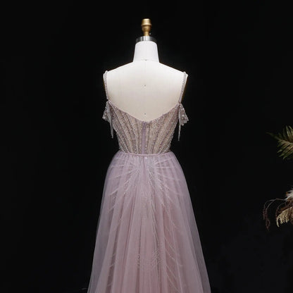 Luxury Green Spaghetti Strap Beaded Evening Dress with Overskirt SS121