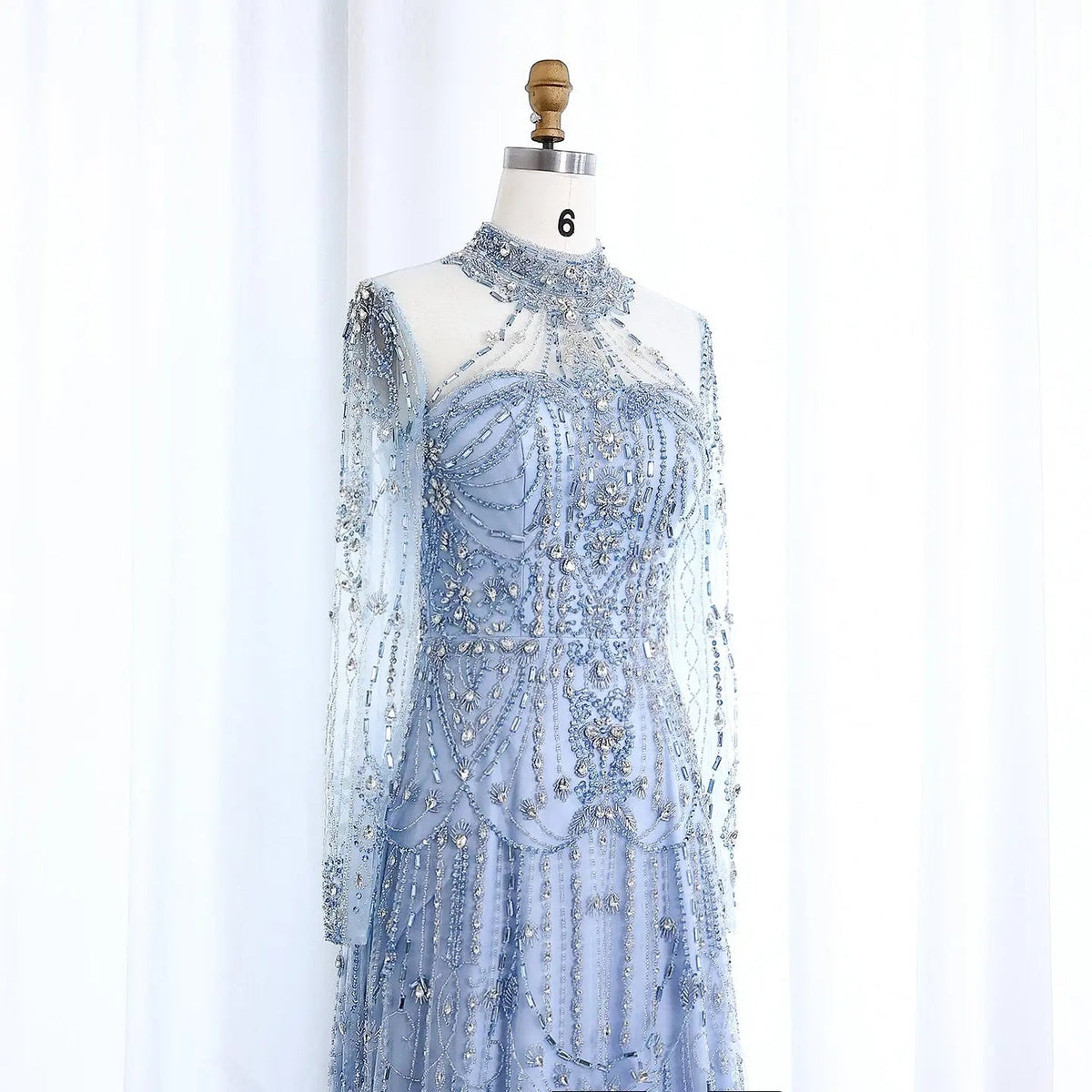 Luxury Blue Long Sleeves High Neck Evening Dress SS587