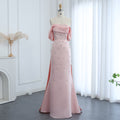 Luxury Crystal Pink Off Shoulder Satin Evening Dress SS500