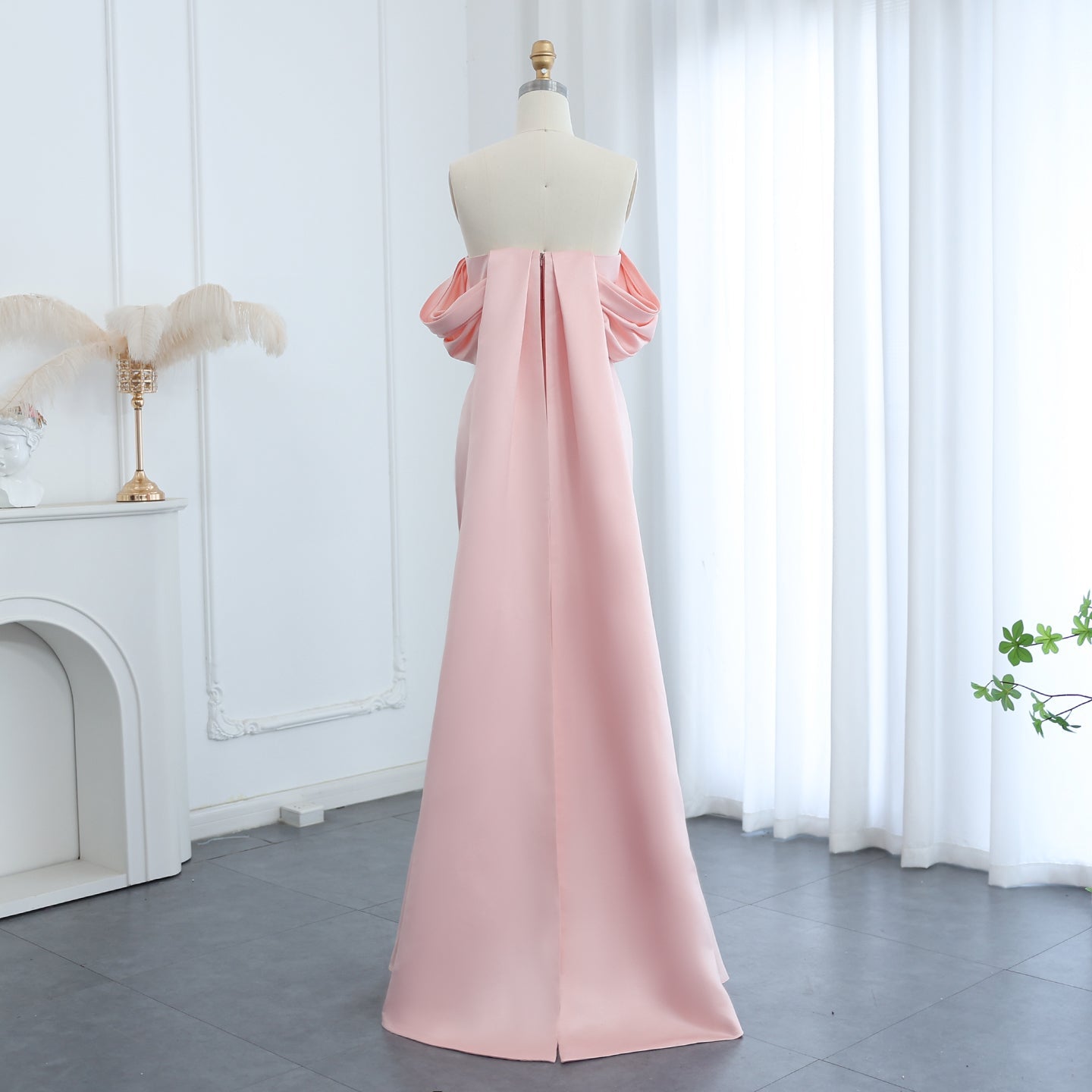 Luxury Crystal Pink Off Shoulder Satin Evening Dress SS500