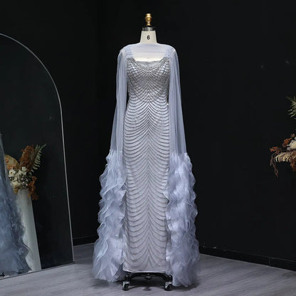 Luxury Beading Purple Evening Dress with Cape Sleeves SS280