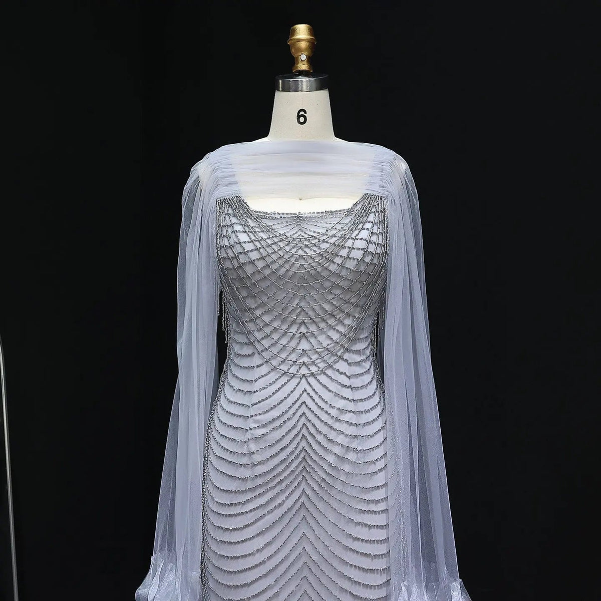 Luxury Beading Purple Evening Dress with Cape Sleeves SS280
