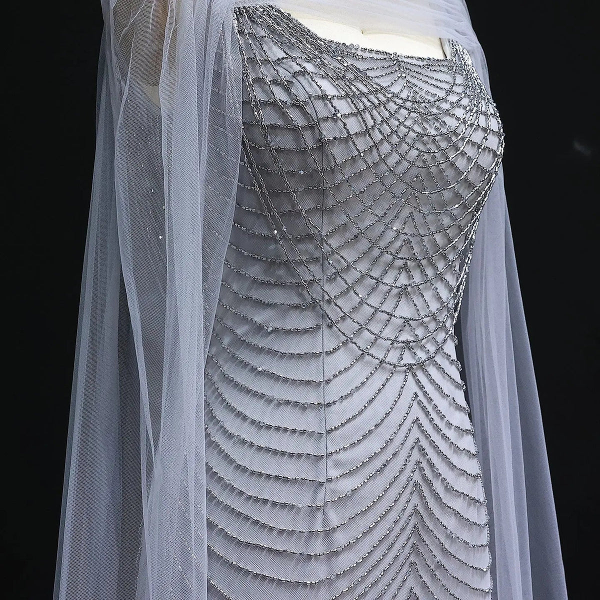 Luxury Beading Purple Evening Dress with Cape Sleeves SS280