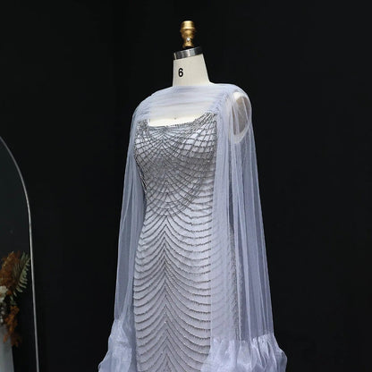 Luxury Beading Purple Evening Dress with Cape Sleeves SS280