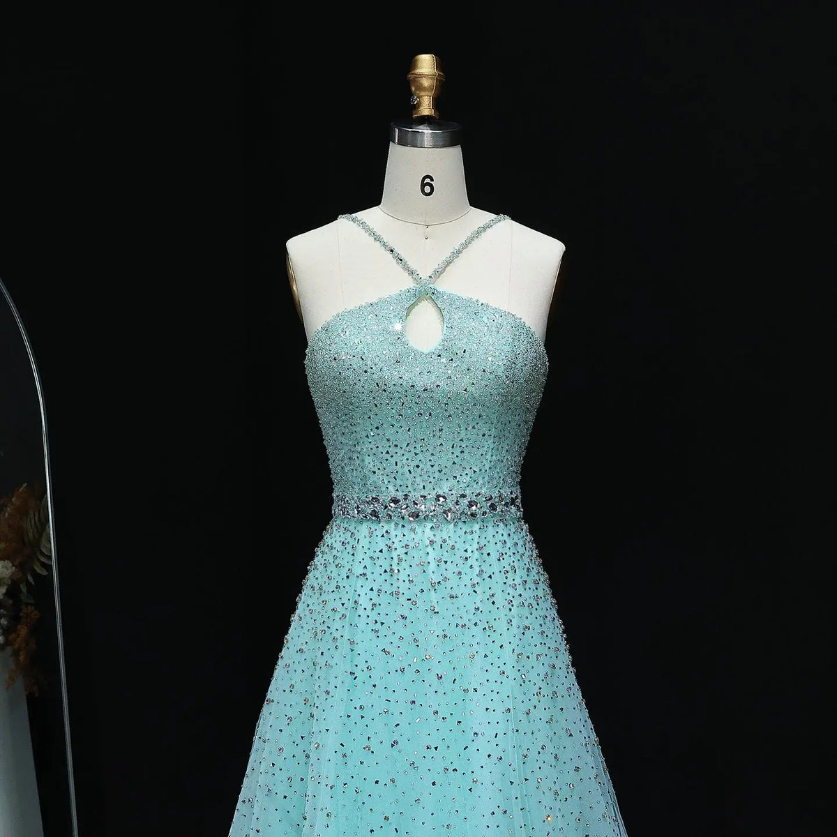 Luxury Dusty Pink Beaded Halter Neck A-Line Evening Dress SS580