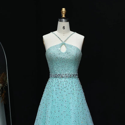 Luxury Dusty Pink Beaded Halter Neck A-Line Evening Dress SS580