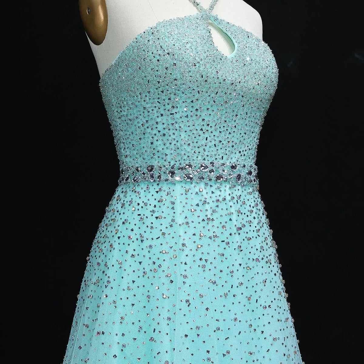 Luxury Dusty Pink Beaded Halter Neck A-Line Evening Dress SS580