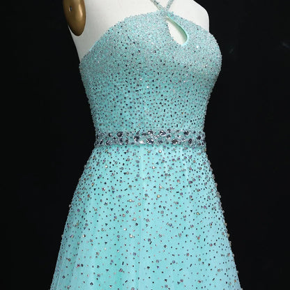 Luxury Dusty Pink Beaded Halter Neck A-Line Evening Dress SS580