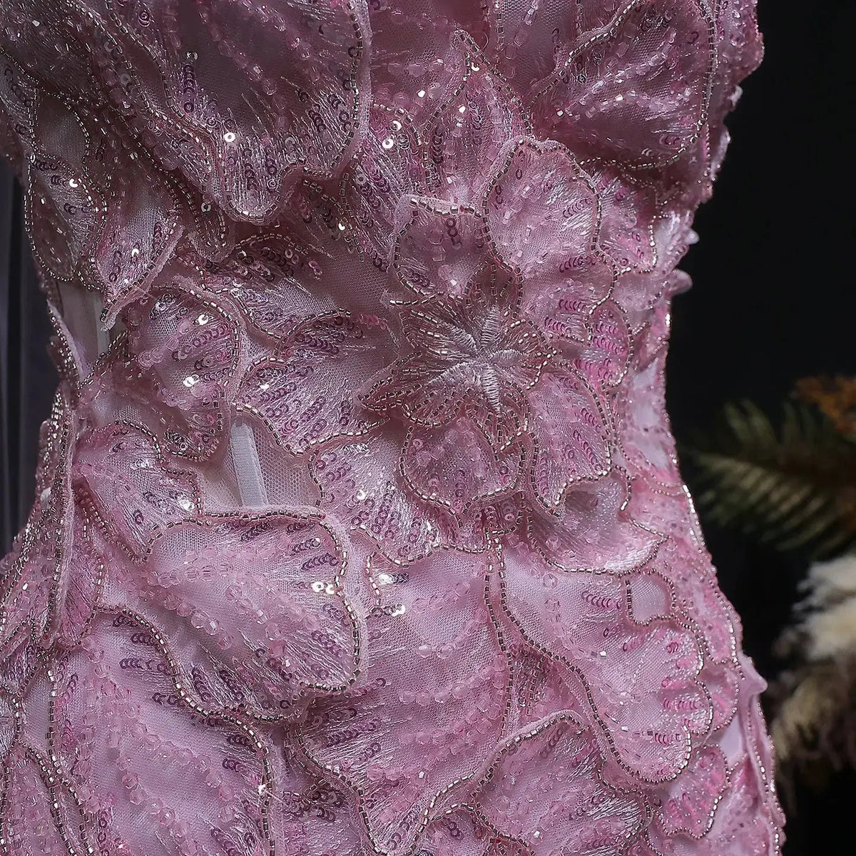 Luxury Pink 3D Floral Strapless Tulle Cape Evening Dress with Scarf SS239