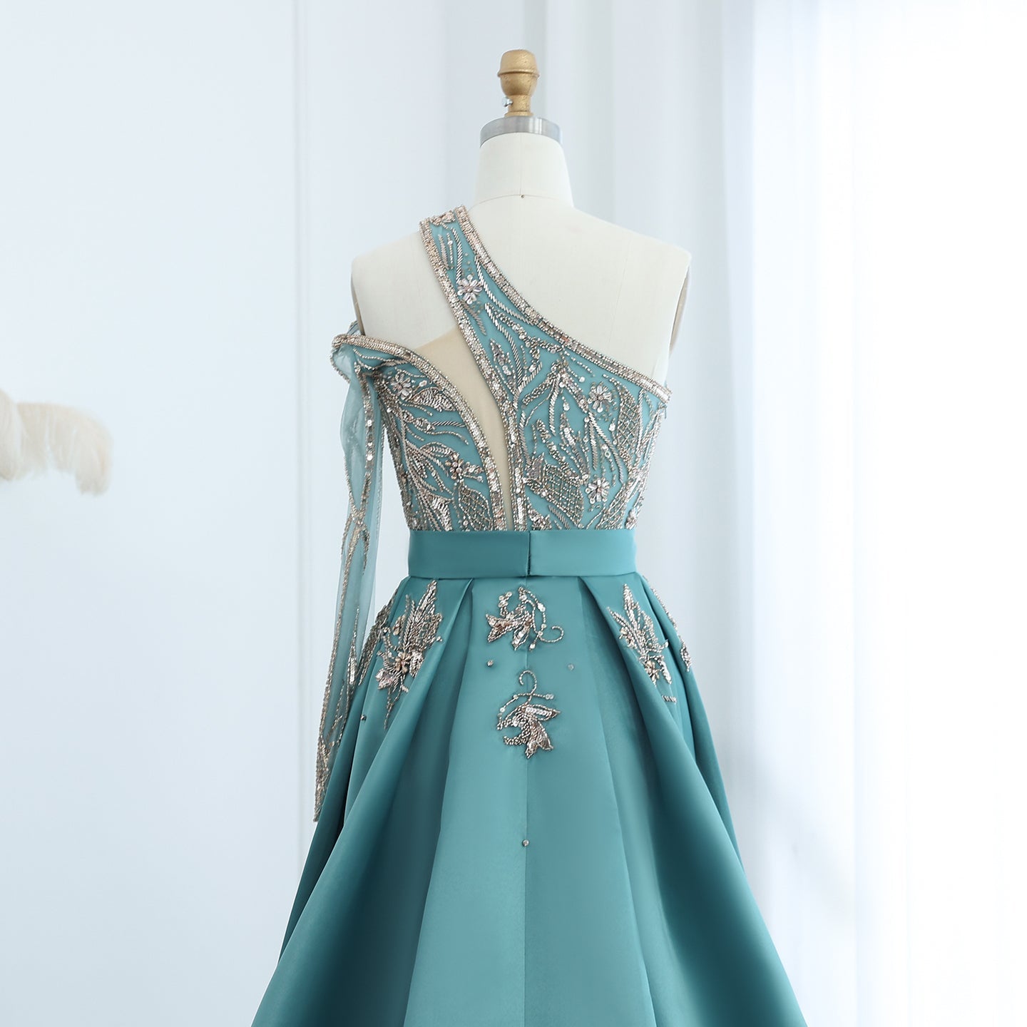 Luxury Beaded Turquoise One Shoulder Evening Dress with Overskirt SS307