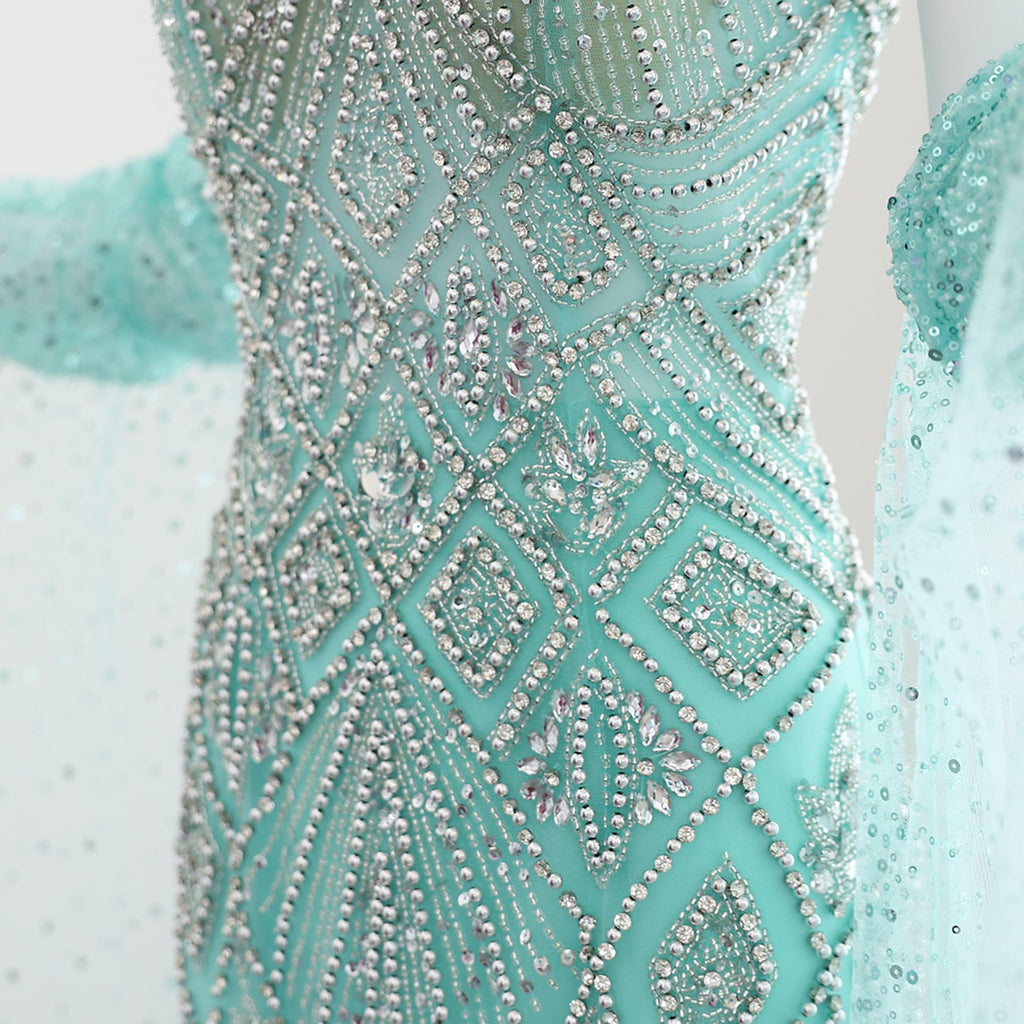 Luxury Beaded Lilac Long Straight Evening Dress with Gloves SS437