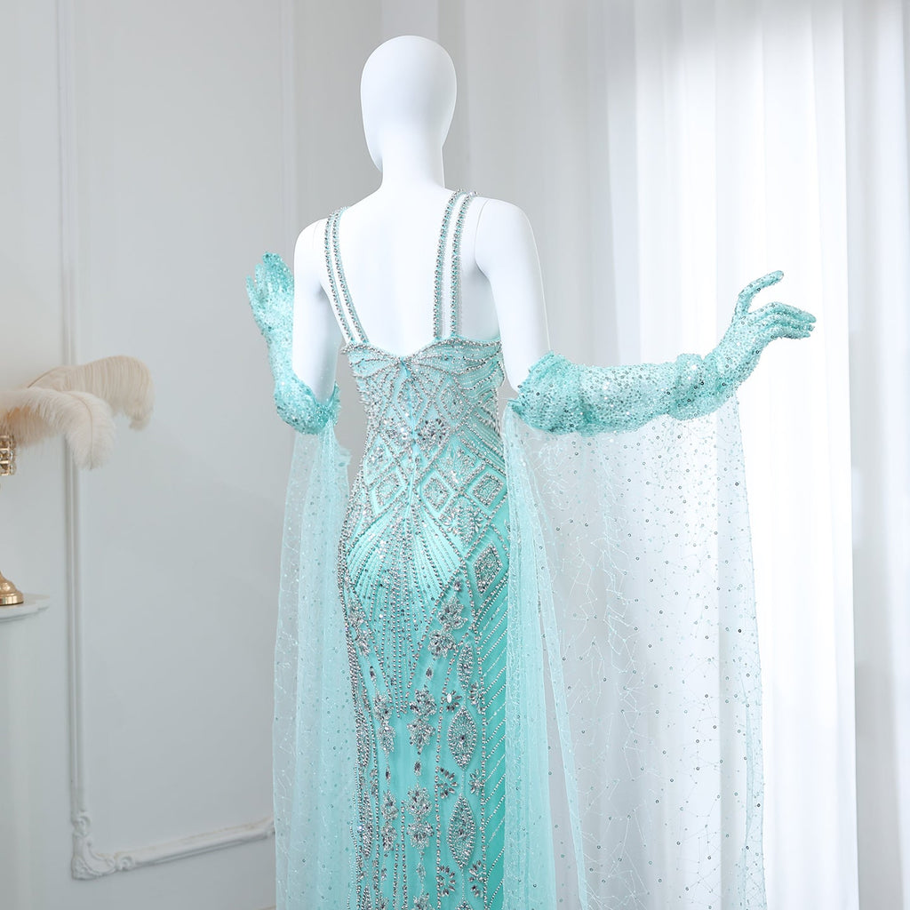 Luxury Beaded Lilac Long Straight Evening Dress with Gloves SS437