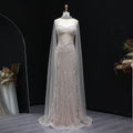 Glamorous Crystal Champagne Mermaid Evening Gown with Sheer Cape SS070