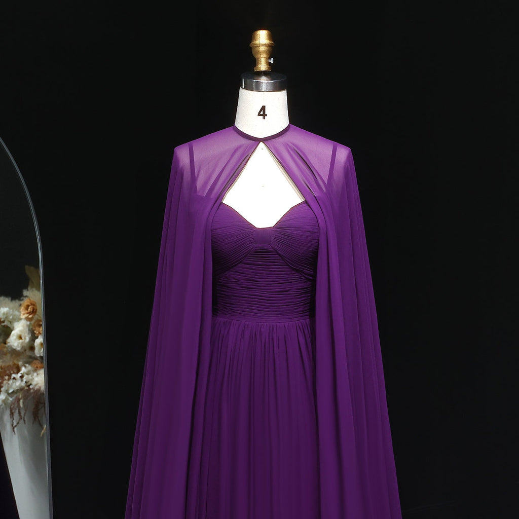 Elegant Purple Chiffon Sweetheart Long Evening Dress with Cape SF002