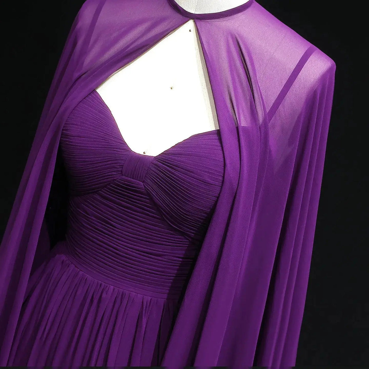 Elegant Purple Chiffon Evening Dress with Cape SF002