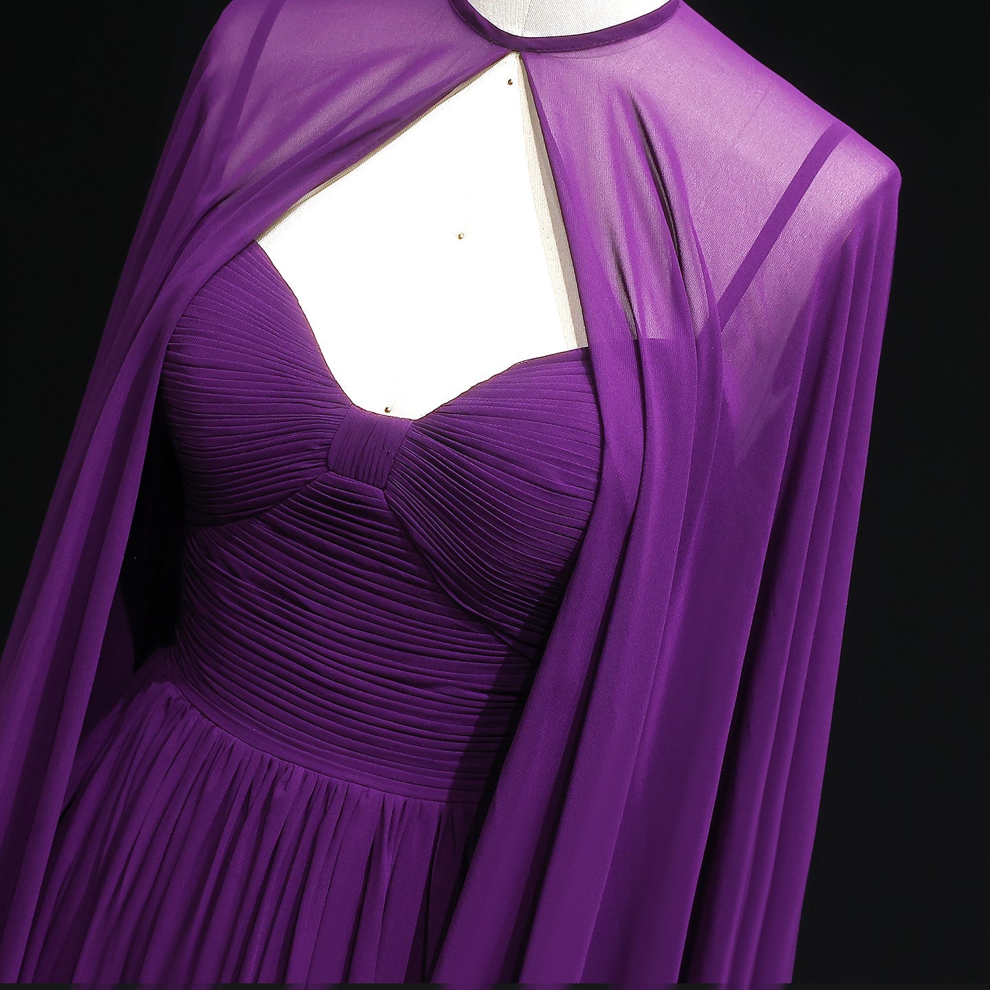 Elegant Purple Chiffon Sweetheart Long Evening Dress with Cape SF002