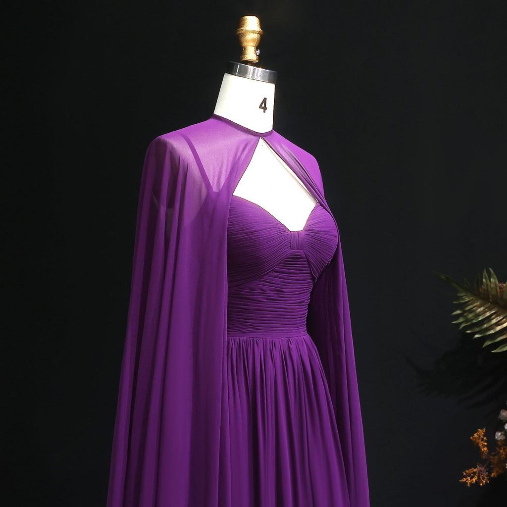 Elegant Purple Chiffon Sweetheart Long Evening Dress with Cape SF002