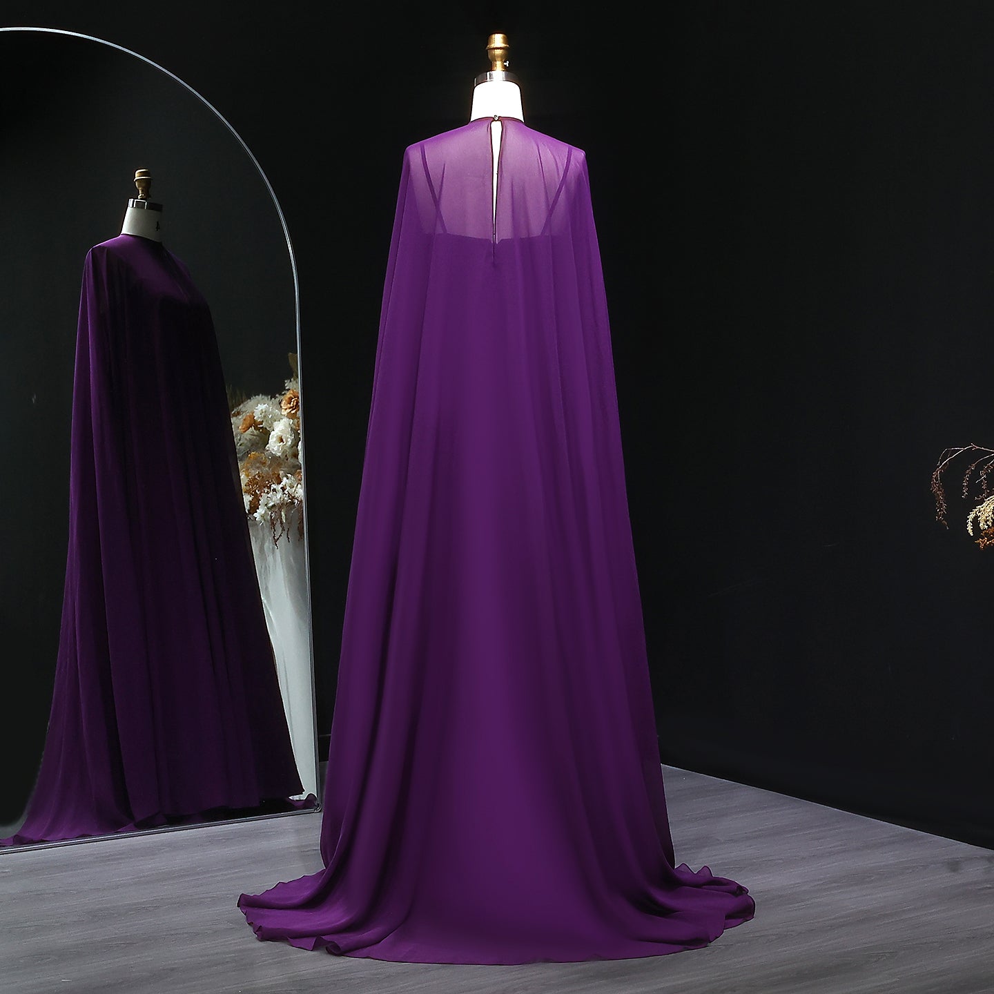 Elegant Purple Chiffon Sweetheart Long Evening Dress with Cape SF002