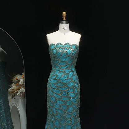 Elegant Strapless Emerald Green Evening Dress SS601