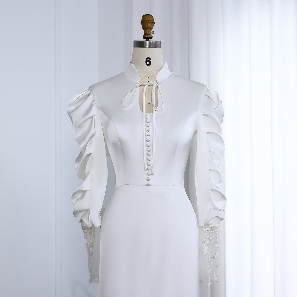 Elegant White Long Sleeves Mermaid Evening Dress with Embroidery SF560