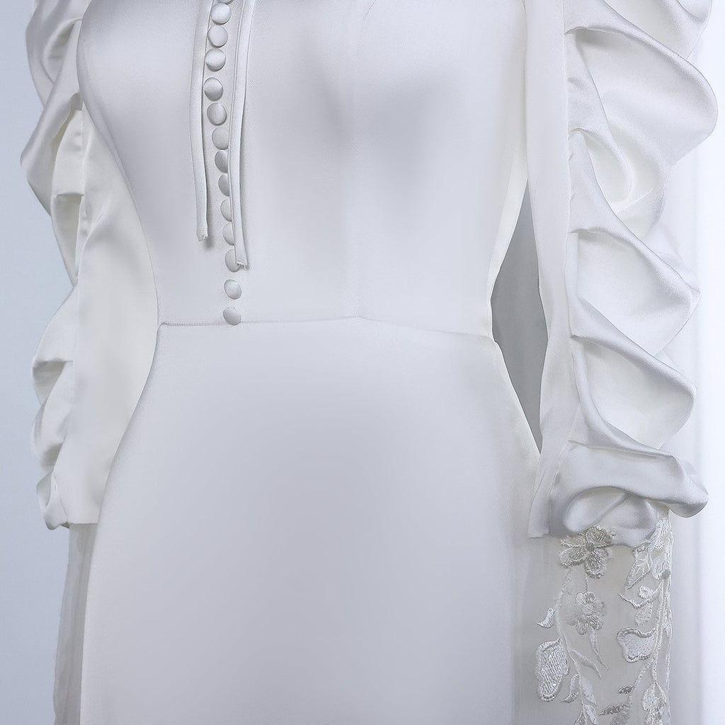 Elegant White Long Sleeves Mermaid Evening Dress with Embroidery SF560