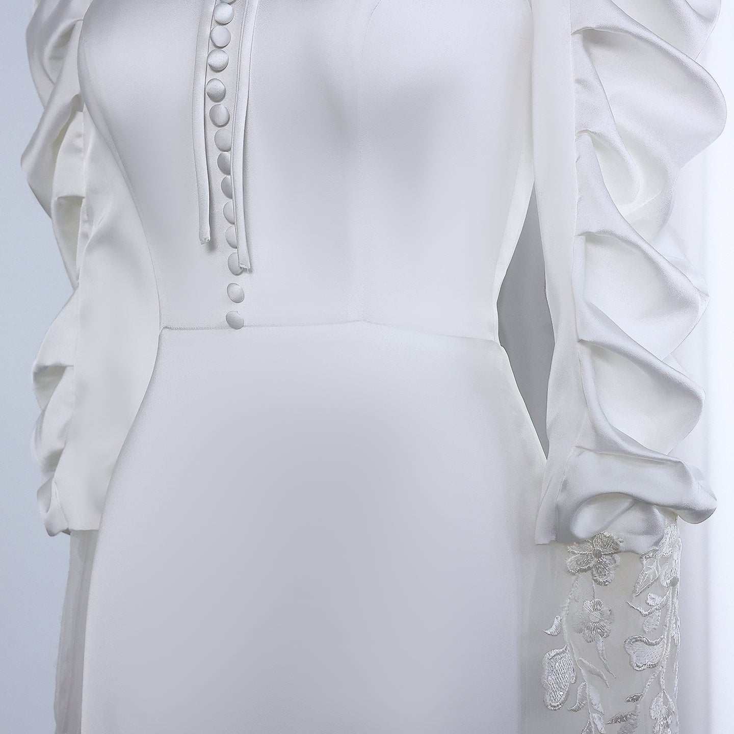 Elegant White Long Sleeves Mermaid Evening Dress with Embroidery SF560