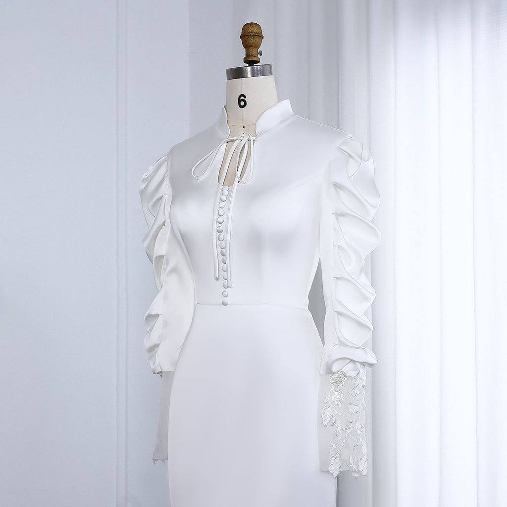 Elegant White Long Sleeves Mermaid Evening Dress with Embroidery SF560
