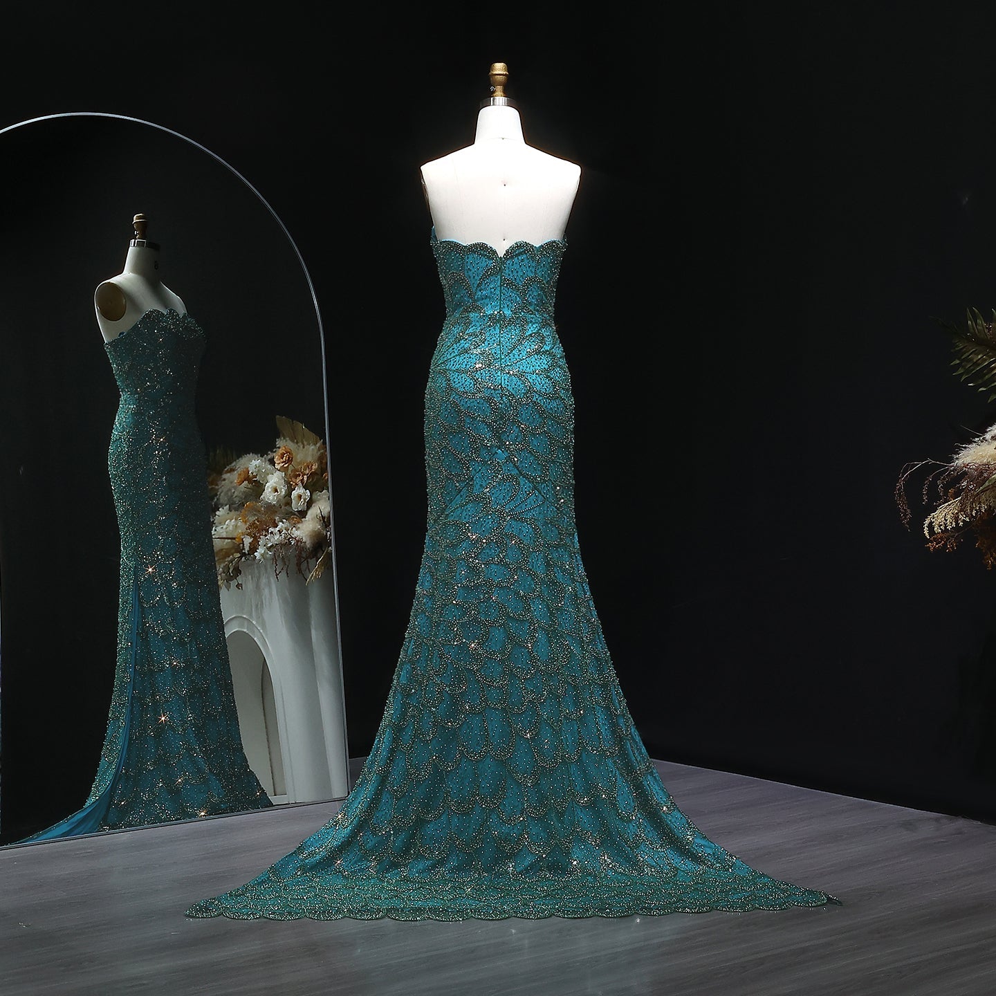 Luxury Beaded Green Mermaid Evening Dress SS601