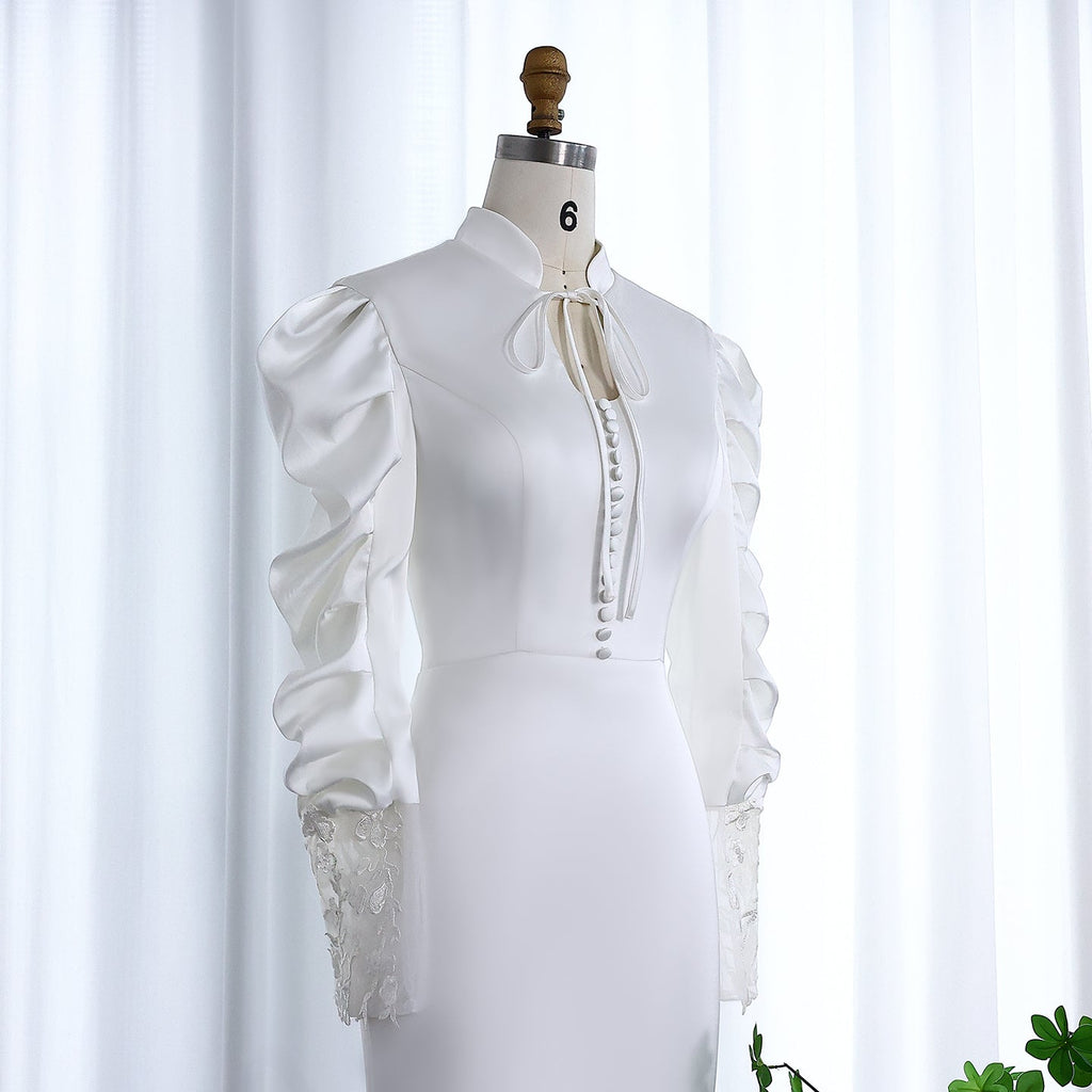 Elegant White Long Sleeves Mermaid Evening Dress with Embroidery SF560