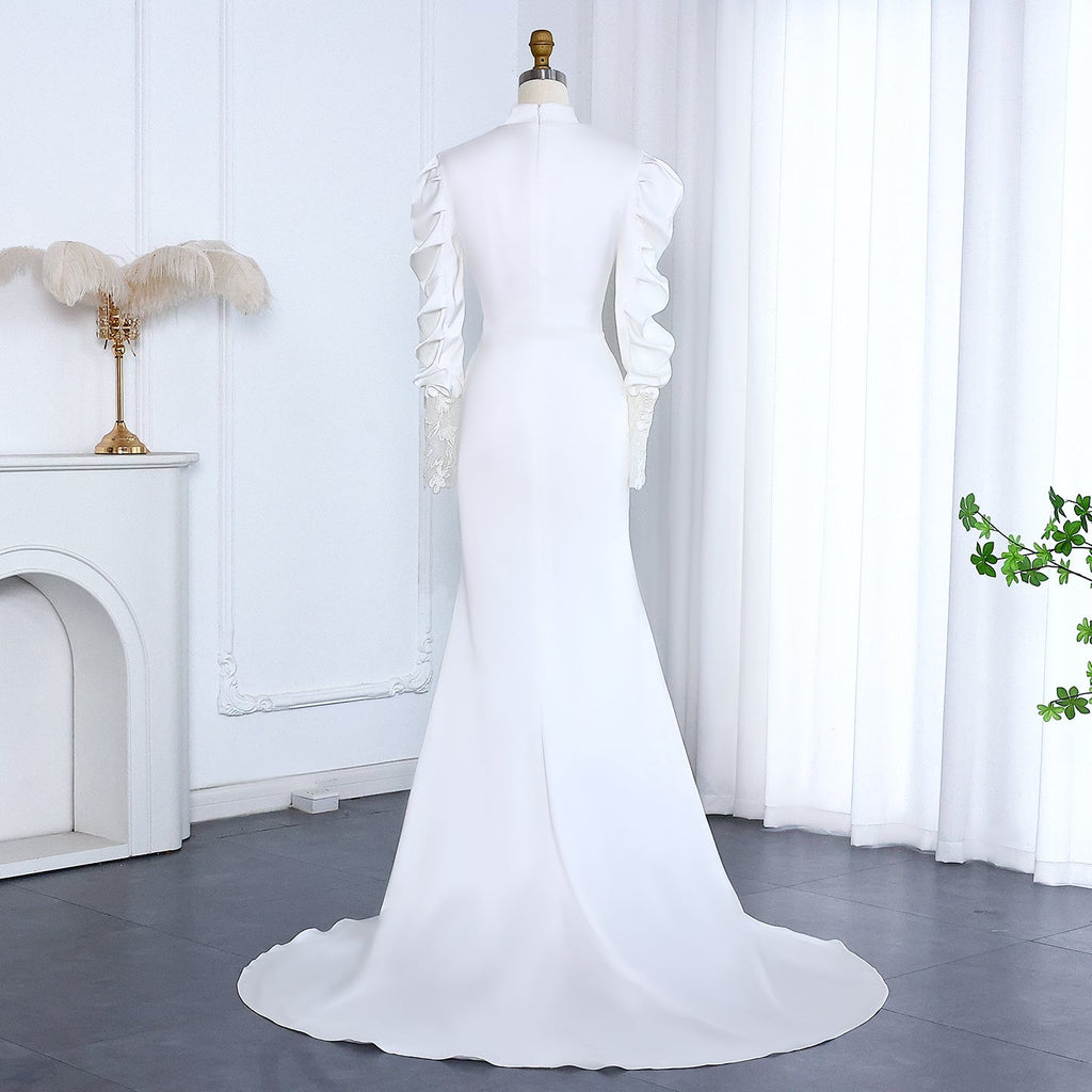 Elegant White Long Sleeves Mermaid Evening Dress with Embroidery SF560