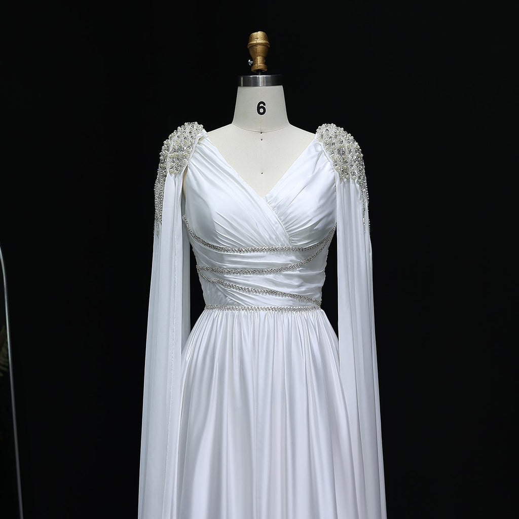 Luxury Crystal Rose Gold Evening Dress with Cape SS589
