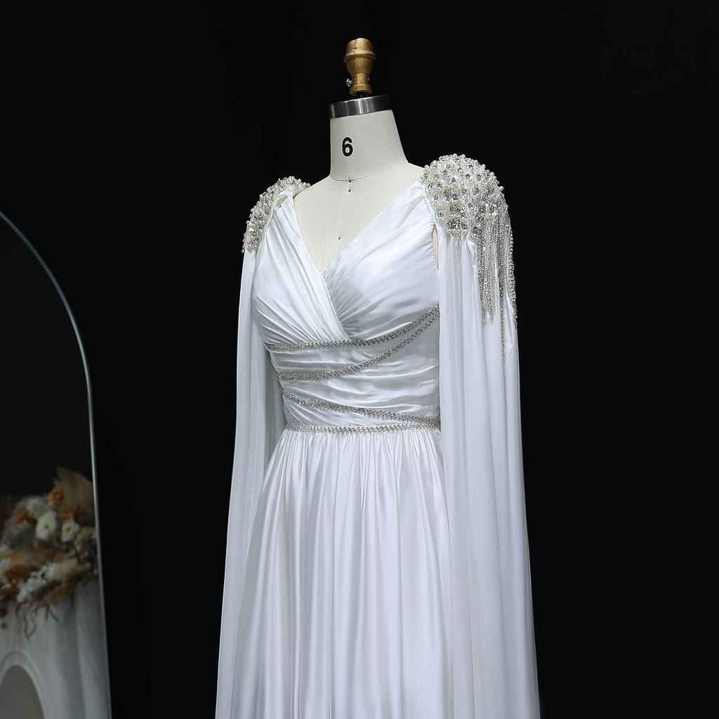 Luxury Crystal Rose Gold Evening Dress with Cape SS589