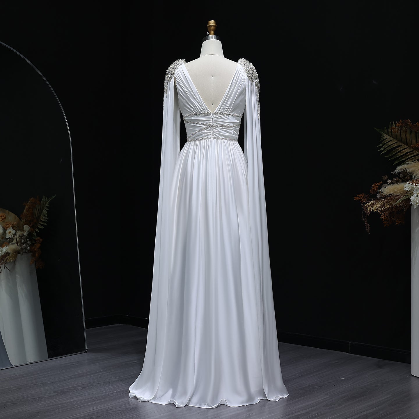 Luxury Crystal Rose Gold Evening Dress with Cape SS589