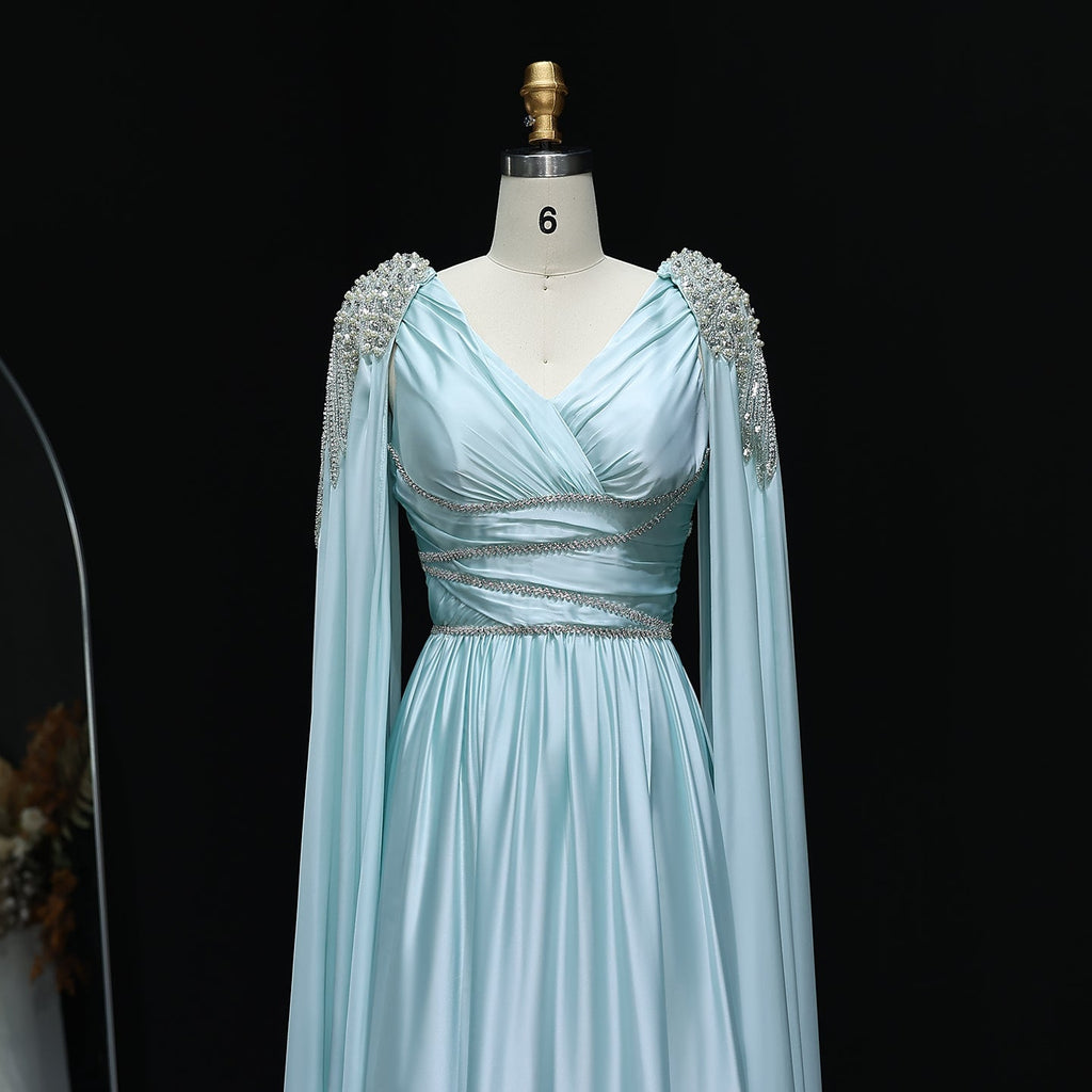 Luxury Crystal Rose Gold Evening Dress with Cape SS589
